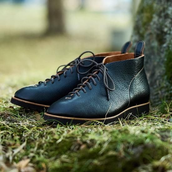 一枚革ハイカット メンズ／たつのナチュラルグレイン／ブラック茶芯