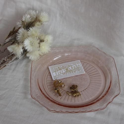 Vintage Pink Glass Plate ビンテージ ピンクガラス プレート お皿 L Vintage Pink Glass Plate ビンテージ ピンクガラス プレート お皿 L
