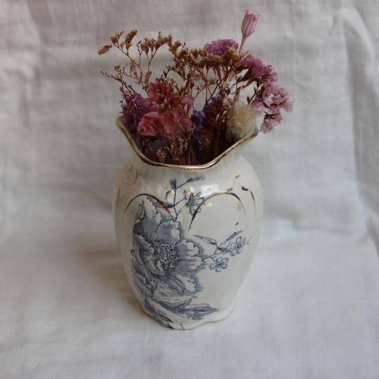 Vintage Ceramic Blue Flower Vase ビンテージ 陶器 ブルー花柄 フラワーベース 花瓶 706 Vintage Ceramic Blue Flower Vase ビンテージ 陶器 ブルー花柄 フラワーベース 花瓶 706