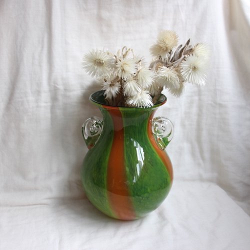 ビンテージ 花瓶 グリーン モヤモヤ デザイン ガラス フラワーベース 美品