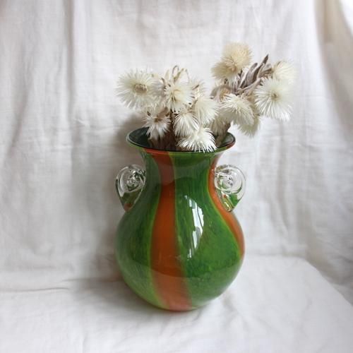 Vintage Glass Flower Vase ビンテージ ガラス フラワーベース グリーン オレンジ 花器 花瓶