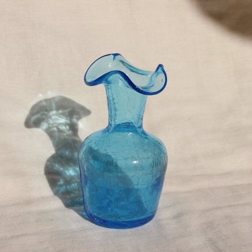 Vintage mini blue glass flower vase/ビンテージ ガラス ミニフラワー