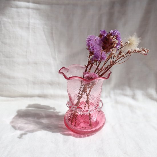 Vintage mini pink glass flower vase/ビンテージ ガラス ミニフラワー 