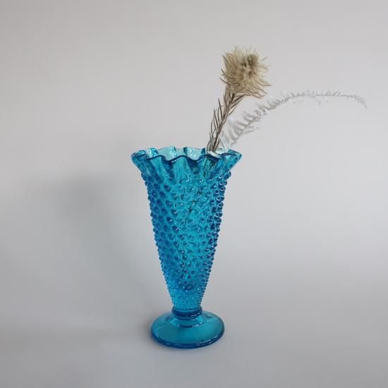 Vintage Blue Glass Flower Vase ビンテージ ブルー ガラス フラワーベース 花器 花瓶 765