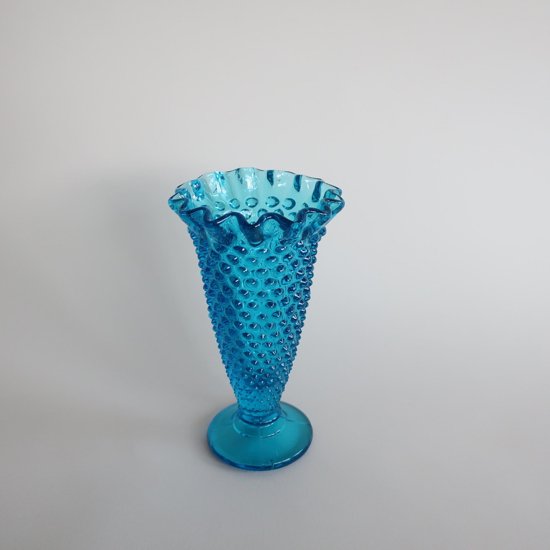 Vintage blue glass flower vase/ビンテージ ブルー ガラス フラワー 