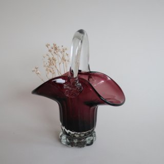 Vintage bag motif purple glass flower vase/ビンテージ バッグモチーフ パープル ガラス フラワーベース/花器/花瓶(775)