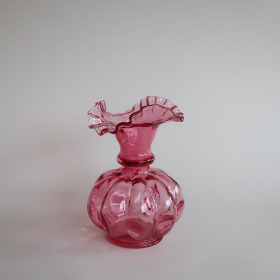 Vintage Fenton Cranberry Double Ruffled Top flower vase/ビンテージ 