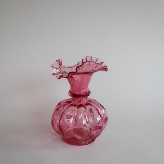 Vintage Fenton Cranberry Double Ruffled Top flower vase/ビンテージ