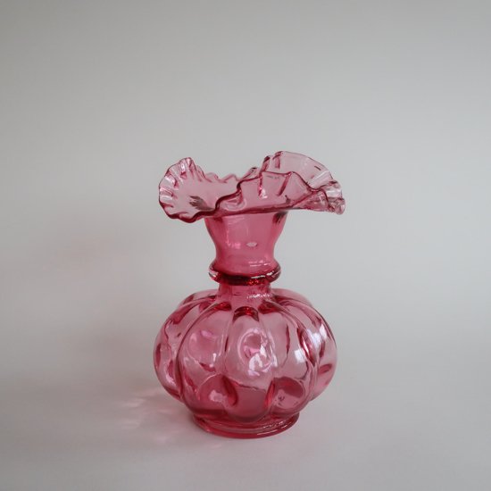 Vintage Fenton Cranberry Double Ruffled Top flower vase