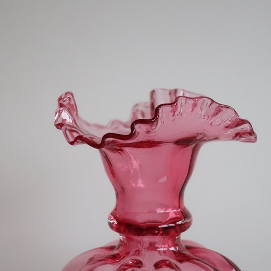 Vintage Fenton Cranberry Double Ruffled Top flower vase/ビンテージ 
