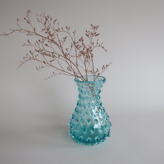 Vintage light blue glass flower vase/ビンテージ ライトブルー 