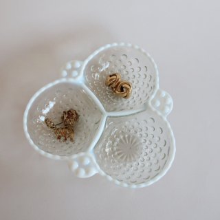 vintage Moonstone Hobnail Opalescent CLOVER Candy Nut Dish/ӥơ Anchor Hocking ҥС꡼եǥå(802)