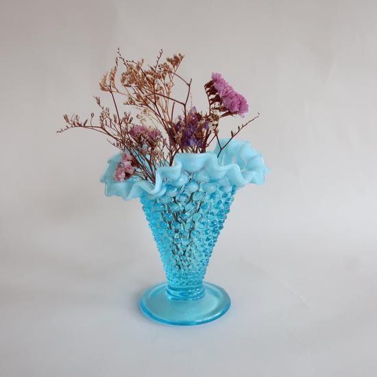 Vintage Fenton Glass Aqua Blue Opalescent Hobnail Ruffled Vase ...