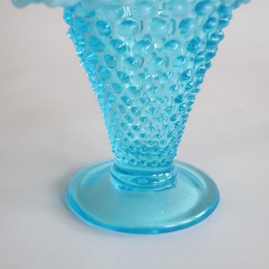 Vintage Fenton Glass Aqua Blue Opalescent Hobnail Ruffled