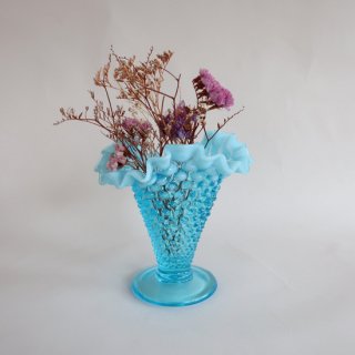 Vintage Fenton Glass Aqua Blue Opalescent Hobnail Ruffled Vase/ӥơ եȥ ե١/ִ/(811)