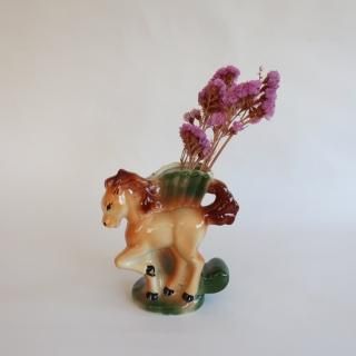 Vintage ceramic flower vase horse motif/ӥơ ƫ ϥ ե١/(813)