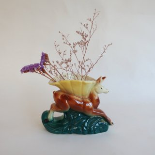 Vintage ceramic flower vase deer motif/ӥơ ƫ  ե١/(814)