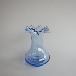 Vintage Blue Ruffled Vase/ビンテージ  ブルー ラッフル ガラス フラワーベース/花器/花瓶(817)