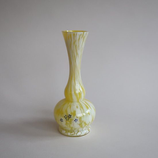 Vintage yellow×white marble glass flower vase/ビンテージ イエロー