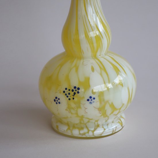 Vintage yellow×white marble glass flower vase/ビンテージ イエロー 
