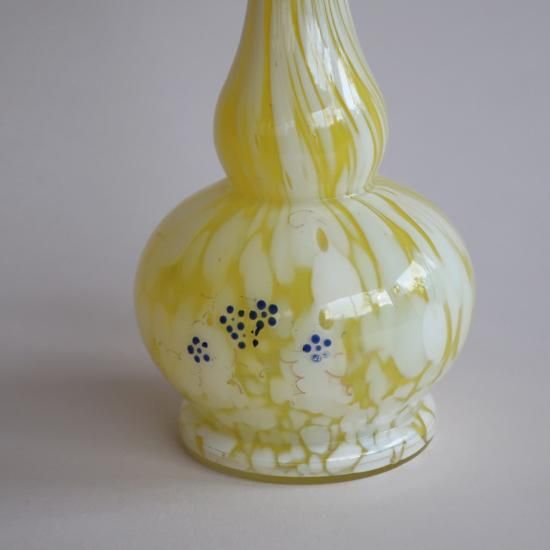 Vintage yellow×white marble glass flower vase/ビンテージ イエロー