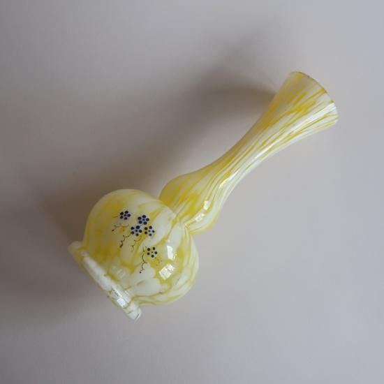 イエローマーブル ガラス ヴィンテージ フラワーベース 花瓶 Vintage yellow×white marble glass flower vase/ビンテージ