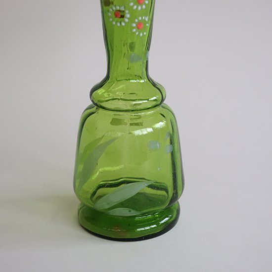Vintage Green Ruffled Top flower vase/ビンテージ グリーンガラス 