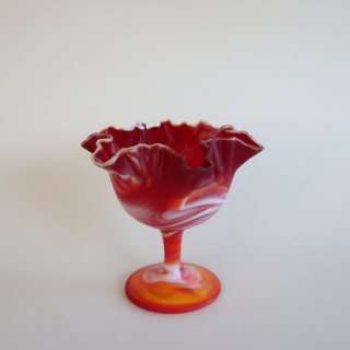 Vintage Imperial Glass社 Red Marble glass Candy Dish Compote/ビンテージ マーブルガラス キャンディポット/脚付き(836)