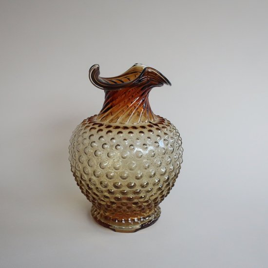Vintage amber glass dot flower vase/ビンテージ アンバー ガラス 