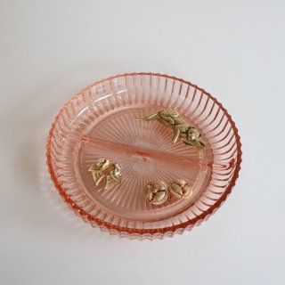 vintage Pink Glass Candy Tray/ビンテージ ピンクガラス キャンディー トレー/ディッシュ(842)
