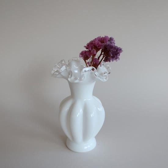 Vintage Fenton Ruffle Silver Crest Flower Vase ビンテージ フェントン社 ミルクグラス フラワーベース 花器 花瓶 0