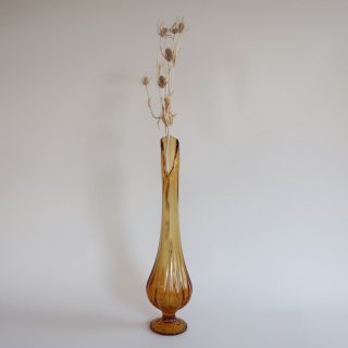 Vintage amber swung glass vase/ビンテージ アンバー ガラス フラワーベース /花器/花瓶(911)