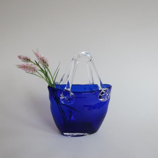 Vintage bag motif blue glass flower vase/ビンテージ バッグ Vintage bag motif blue glass flower vase/ビンテージ バッグ