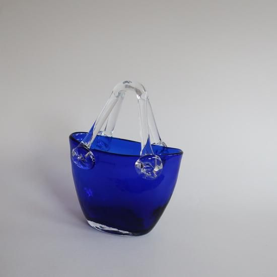 Vintage bag motif blue glass flower vase/ビンテージ バッグ