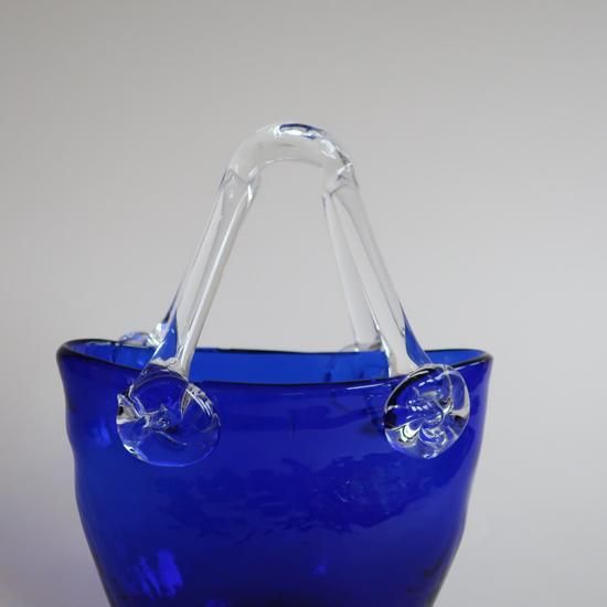 Vintage bag motif blue glass flower vase/ビンテージ バッグ