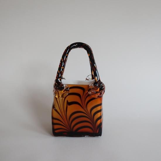 Vintage bag motif glass flower vase amber×marble/ビンテージ Vintage bag motif glass flower vase amber×marble/ビンテージ