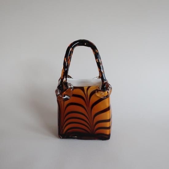Vintage bag motif glass flower vase amber×marble/ビンテージ バッグ