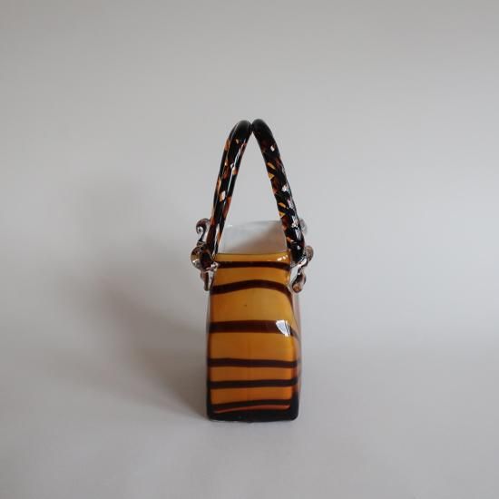 Vintage bag motif glass flower vase amber×marble/ビンテージ バッグ