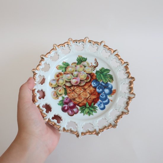 vintage ceramic plate fruits/ビンテージ 陶器 プレート/皿/絵皿/フルーツ柄(920)