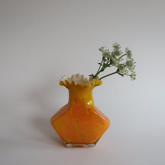 Vintage yellow×orange glass flower vase/ビンテージ イエロー 