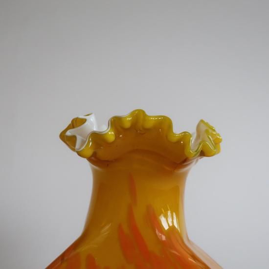 Vintage yellow×orange glass flower vase/ビンテージ イエロー