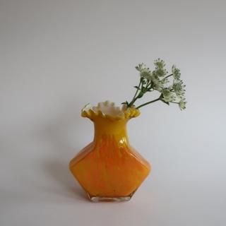 Vintage yelloworange glass flower vase/ӥơ ߥ 饹 ե١/ִ/(925)