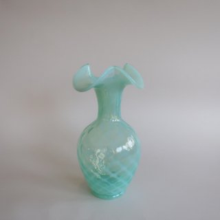 Vintage Fenton Willow Green Opalescent Diamond optic flower vase/ビンテージ フェントン社 フラワーベース/花器/花瓶(926)