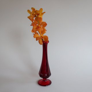 Vintage Red swung glass small vase/ビンテージ レッド ガラス フラワーベース /花器/花瓶(934)