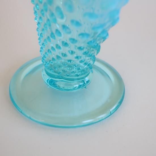 Vintage Fenton Aqua Blue Opalescent Hobnail Ruffled Fan Vase