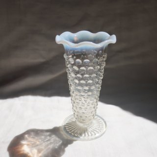 Vintage Opalescent White Moonstone Hobnail Vase/ビンテージ  フラワーベース/花器/花瓶(937)