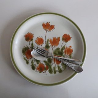 vintage 70's Orange Poppy Flowers, Green Rim Plate(L)/ӥơ Meadowbrook ǥʡ ץ졼//L(943)