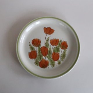 vintage 70's Orange Poppy Flowers, Green Rim Plate(M)/ӥơ Meadowbrook  ɥ֥ ץ졼//M(944)