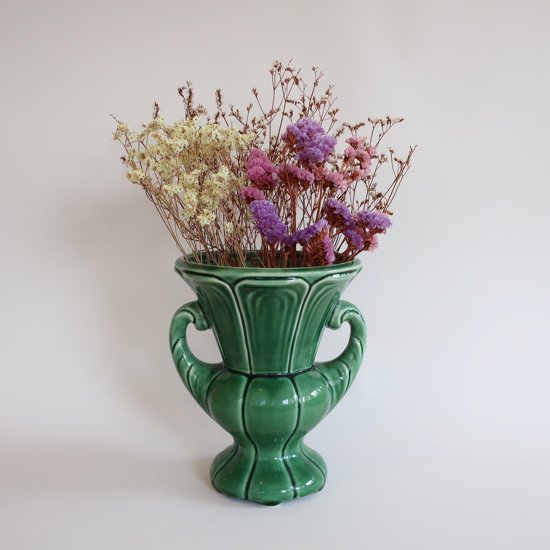 Vintage Ceramic Green Flower Vase/ビンテージ 陶器 グリーン 
