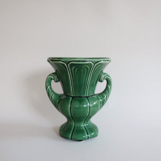 Vintage Ceramic Green Flower Vase/ビンテージ 陶器 グリーン